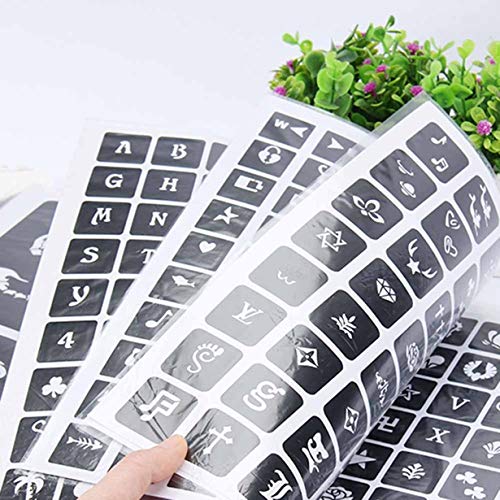 Comomingo - 1 libro semi permanente 635 plantillas de tatuaje, álbum corporal, arte Cono de crema de tatuaje, plantillas para maquillaje, aerosol y pintura de mapas