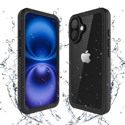 Lanenas for iPhone 16 Case Waterproof Case with Built-in Screen Protector Full Body Dustproof Shockproof Heavy Duty Tough Rugged Phone Protective Cover for iPhone 16 6.1inch Black