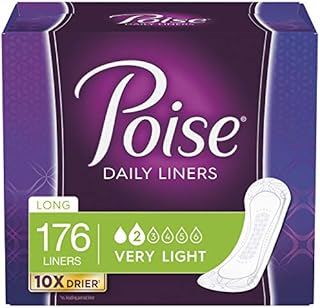 Poise Daily Incontinence Panty Liners, Very Light Absorbency, Long, 176 Count (4 Packs of 44) (Packaging May Vary)