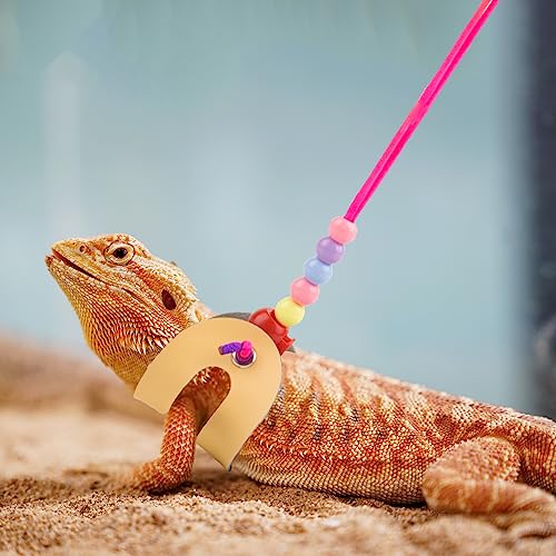 Image of ADOGGYGO Bearded Dragon Leash Harness - Adjustable Colorful Leather Reptile Lizard Harness Leash for Bearded Dragon Lizard Reptiles and Other Small Animals (Yellow)