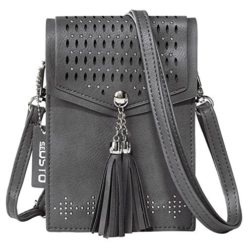 seOSTO Sac BandoulièRe Femme, Mini Sac Telephone Portable Femme, Pochette Portable BandoulièRe Femme, Sac Portefeuille Femme Bandouliere SynthéTique Avec Pompons, Longueur RéGlable Cover