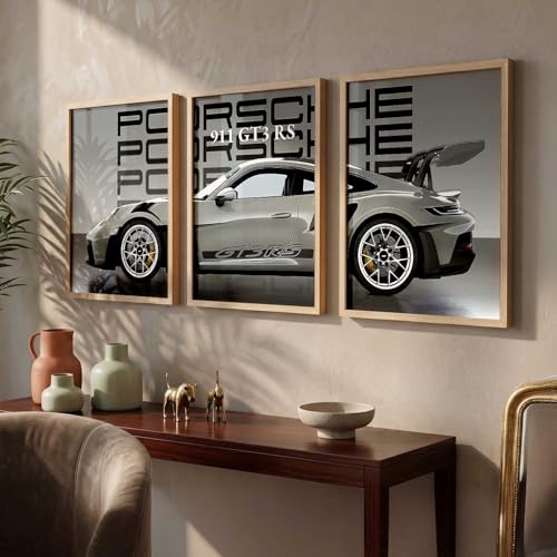 Image of walllane Big Porsche Cars Framed Posters Gift Items for Boys Room Wall Decoration Bedroom Living Room Office Studio Decor | Car Poster Frame for Wall Decor Set Of 3 Size (13x17 inch), Framed