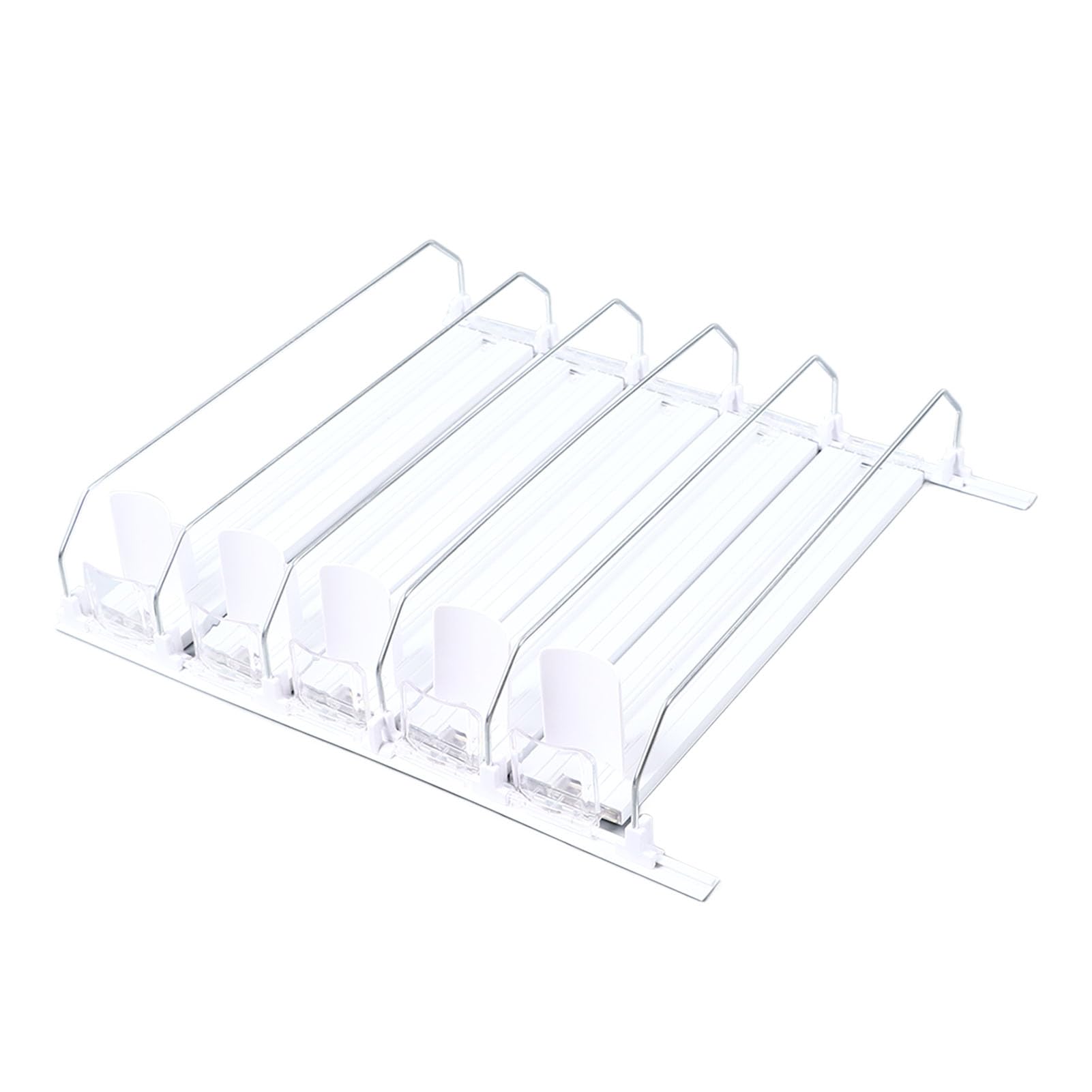 Organizador de bebidas ajustable con resorte para refrigerador, dispensador de latas de refresco con barra de empuje y riel deslizante, reabastecedor automático de bebidas para lat (Blanca)