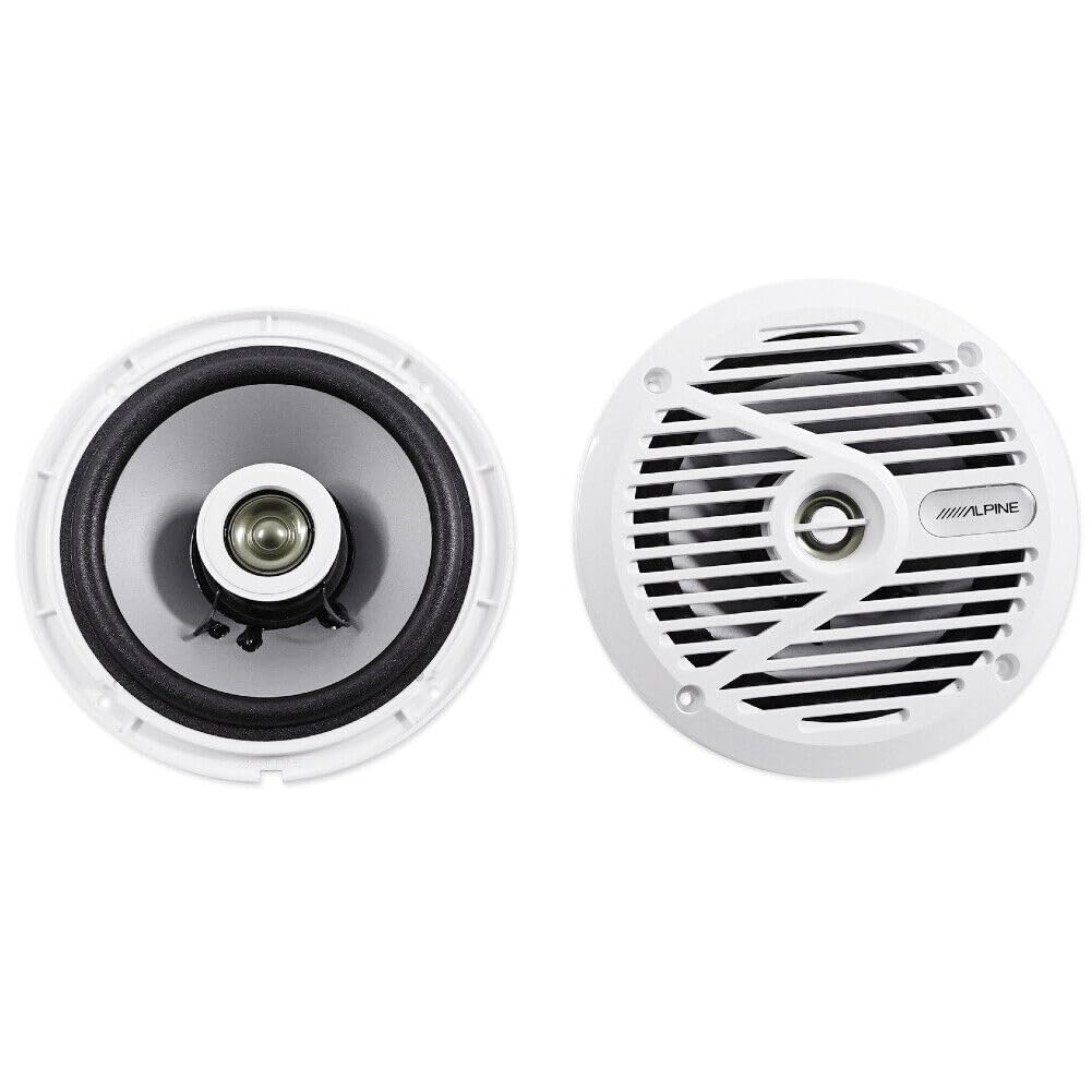 Kit Set para Alpine SPS-M601W 2 Altavoces Marinos coaxiales de 2 vías Blancos 16,5 cm 165 mm 6,5" Impermeables a Prueba de Agua 35 vatios rms 110 vatios máx 4 ohmios, Piscina Barco mar, por par