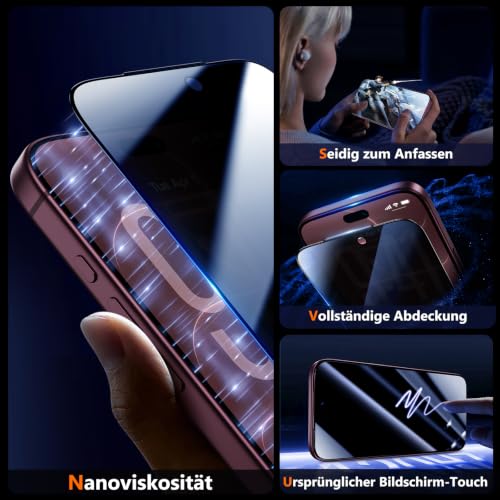 UniqueMe für iPhone 18 Pro Max für Panzerglas Sichtschutz - 2 Stück Folie – Ansicht 6