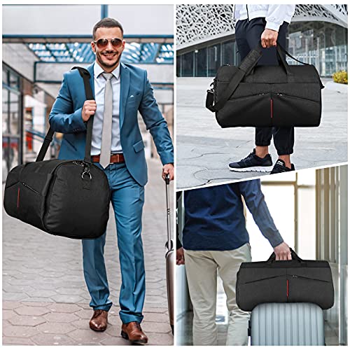 Image of Carry-On Convertible Suit Bag with Shoes Compartment, Waterproof 2 in 1 Travel Duffle Bag, Large Expandable Weekender for Men & Women, Black