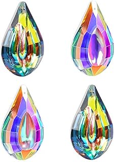 4 PCS Crystal Suncatchers Teardrop Prism Crystals 76mm Colorful Concave Teardrop Lamp Prisms Parts Crystal Suncatcher Decorations For Windows Garden Tree Chandelier Curtain