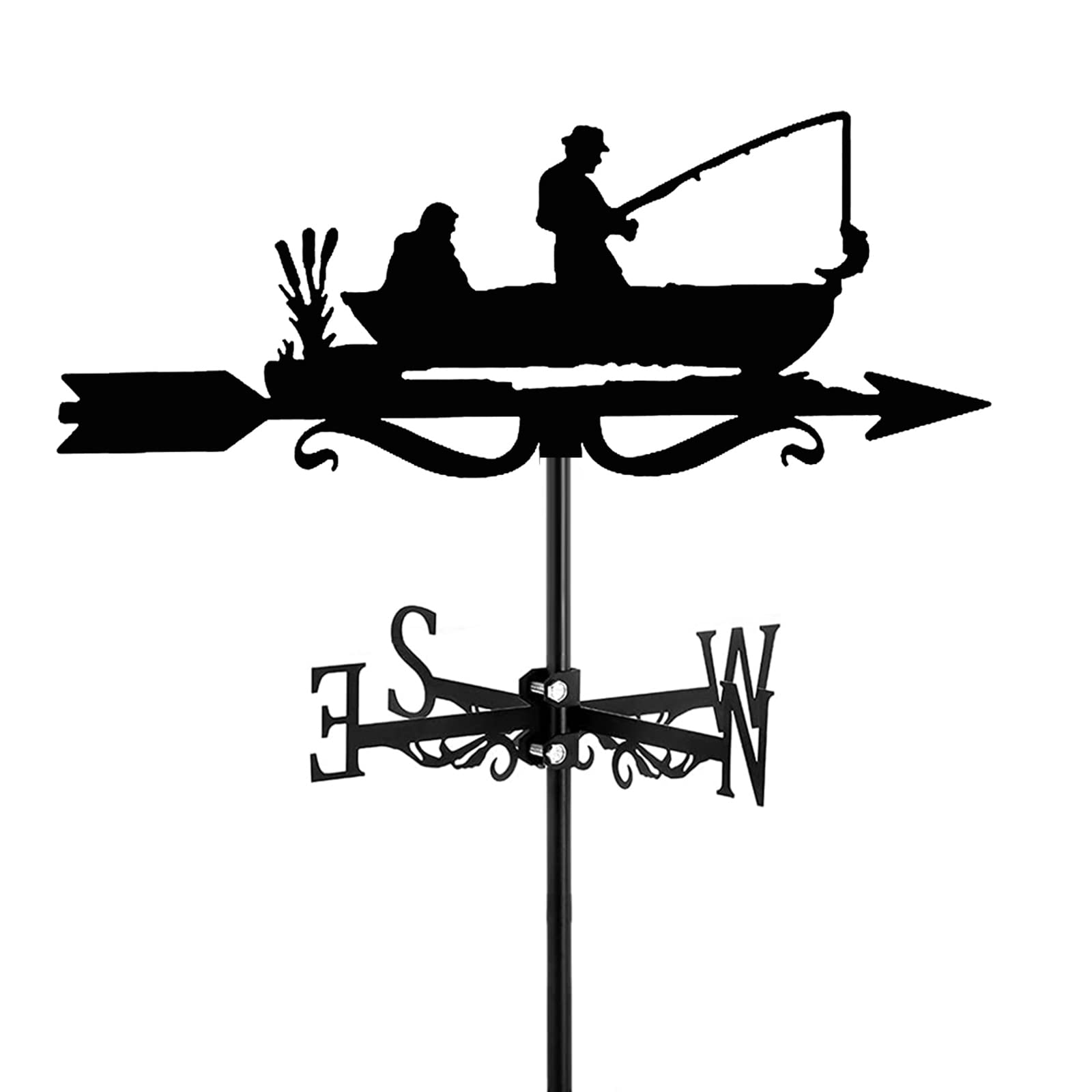 TIECHUINIUB Metal Retro Weather Vane Fisherman & Fish Shape Weathervane Wind Direction Measuring Instrument Roof Installation Farm Scene Garden Art