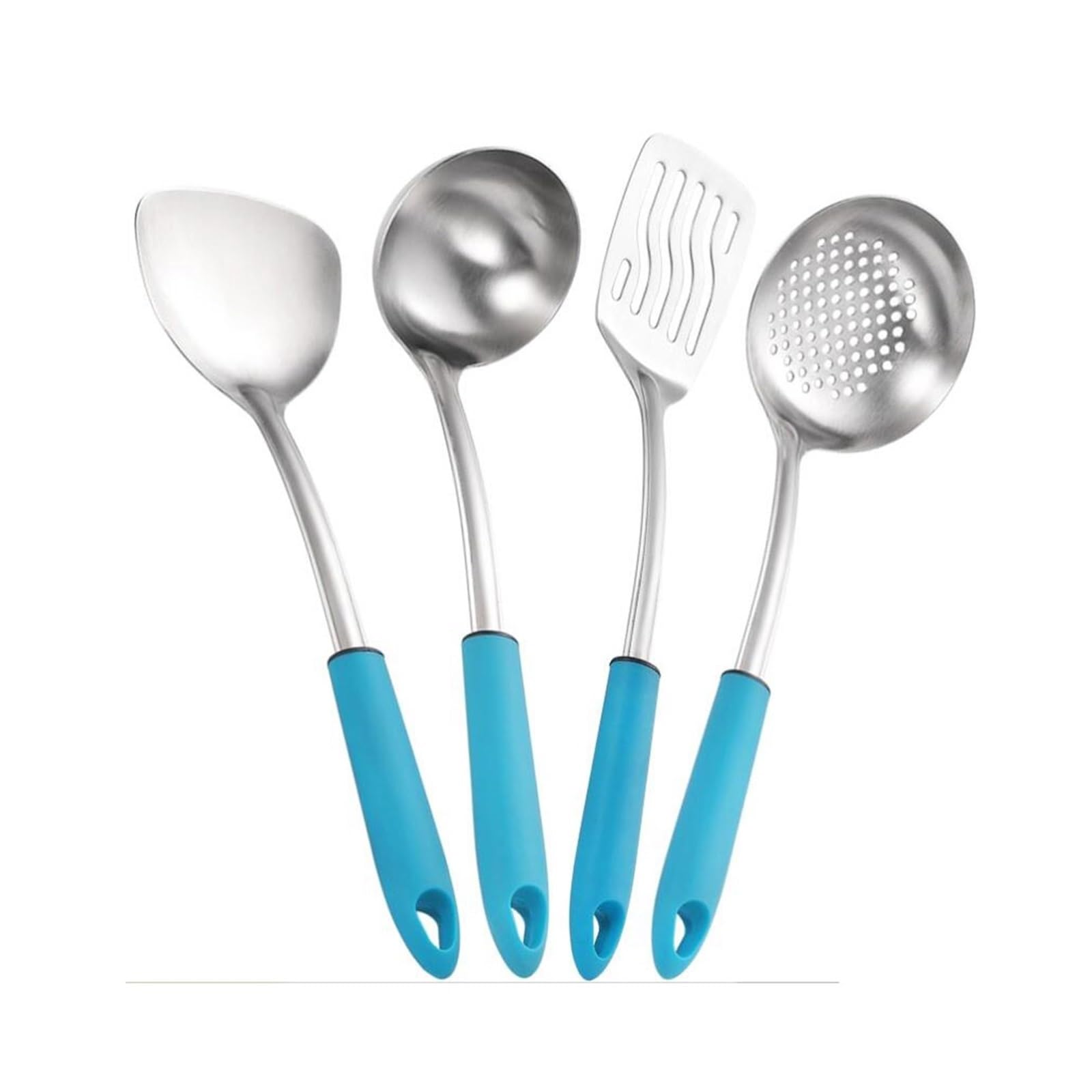 Kochlöffel, Spatel, Kochutensilien aus 304 Edelstahl, 4-teiliges Set, Gadgets, Küchenkochgeschirr (blau, Einheitsgröße) (blau, Einheitsgröße)