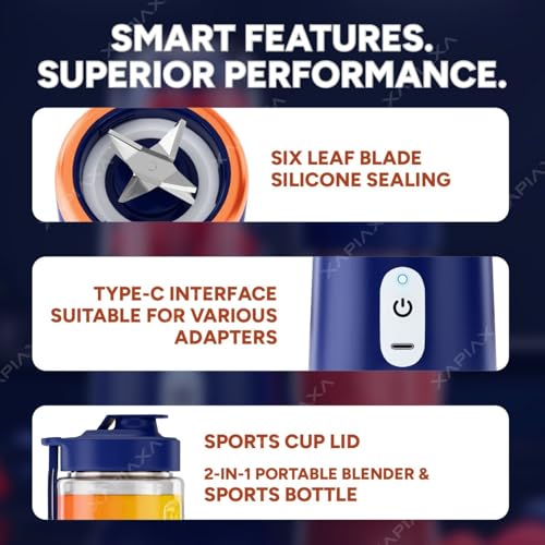 Image of Xapiaxa Portable Blender USB Rechargeable Smoothie Maker with 6 Stainless Steel Blades, 3-Speed Electric Juicer, 1500mAh Battery Personal Mini Mixer Cup for Home, Travel & Gym (N - Multicolor)