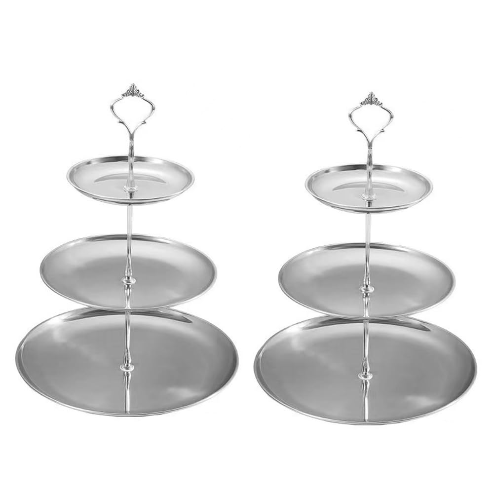 CTRLZS Stainless Steel Multi-Layer Tray Dessert Plate Fruit Plate Snack Plate Display Plate Cupcake Rack Silver
