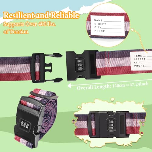 Adjustable Luggage Straps with Combination Lock – 2 Pack Bright Colors, Quick-Release Buckle, Secure Travel Luggage Straps for Added Safety(Tricolor) - Image 3