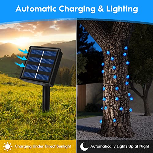 Ninonly Solar String Lights, 7m 50 LED Solar Blue Star String Lights, 8 Modes Star Fairy Lights Outdoor, Waterproof Solar Lights Outdoor Garden for Christmas Wedding Yard Patio Lawn Wall Decoration - Image 3
