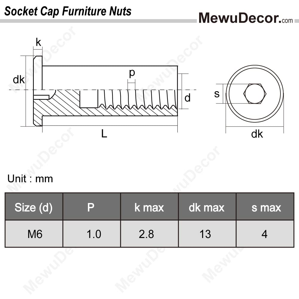 Stainless Steel Furniture Bolts & Nuts - M6 x 18mm -4