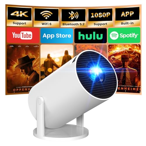 [App intégrée] Vidéoprojecteur 4K 1080P, Mini Projecteur Portable 180° Rotation WiFi 6 BT 5.4, Projecteur Full HD 1080P Auto Correction Trapézoïdale Horizontale
