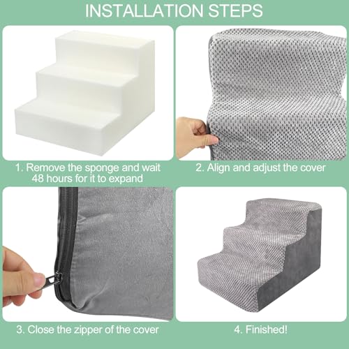 Legpador Hundetreppe für Kleine Hunde, Katzentreppe Hunderampe, Katzen Treppe, Haustiertreppe, Tiertreppe für Bett und Sofa, Hundetreppen 3 Stufen, für verletzte&ältere Hunde, Katzen, Grau
