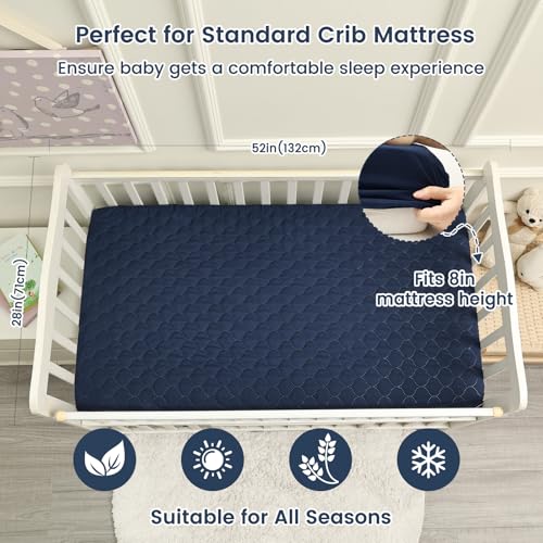 Image of david's kids 2 Pack 52''x28'' Waterproof Crib Mattress Protector Pad Cover Stretch up to 8 inch, Fitted Standard Crib and Toddler Mattresses, Ultra Soft and Breathable for Boys Girls, Grey & Navy Blue