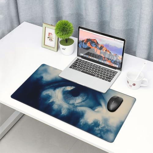 Image of Blue Eyes Abstract Extended Gaming Mouse Pad, with Stitched Edges Large Mouse Pad Desk Protector, Rubber Base Mousepad Keyboard Mouses Mat for Work Game Office Home- 32 inch X 12 inch Inch,E669