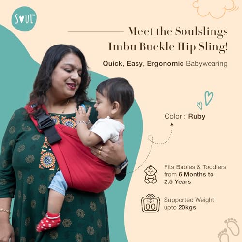 Image of Soulslings Imbu Buckle Hip Sling Baby Carrier -100% Cotton - Ruby | Baby Toddler Carrier | Baby Sling Carrier | Lightweight Sling Baby Carrier for Babies & Toddlers | Adjustable for 6 - 30 Months (Upto 20kg) |
