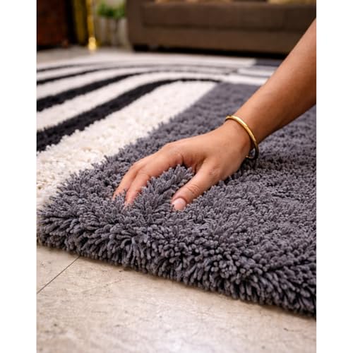 Image of 1.5x4 feet Shaggy Polyester Abstract Modern Area Rug - 2 Inch High Pile Ultra Soft Plush Carpet for Living Room, Bedroom & Kids Room, Thick Fluffy Rug for Indian Home Decor E - Rectangular