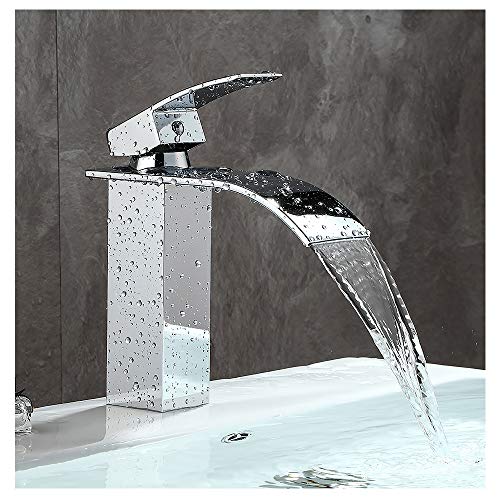 Grifo de cascada para baño Ventcy, grifo para baño, monomando, válvula de cerámica, agua fría y caliente, cromado, estilo moderno