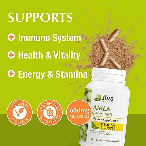 Jiva Botanicals - Amla Capsules (Amalaki) Containing Amla Powder - Amla Churna Supplement - Amla Herbal Supplement Made With Organic Amla Fruit Powder- Alternative To Amla Juice - 120 Vegan Capsules #TOP1