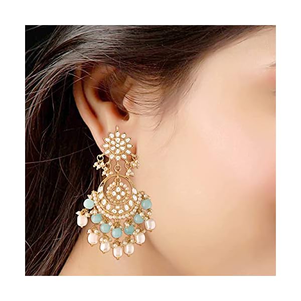I Jewels Gold Plated Traditional Handcrafted Kundan & Pearl Chandbali Earrings for Women - Image 11