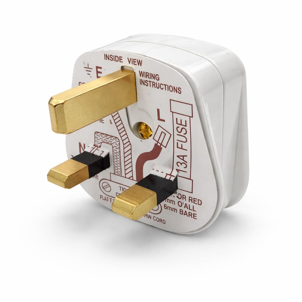 JD Brands UK 3 Pin Plug Top White | 13A Fused BS1363 Plug | Rewireable Replacement Mains Plug (1)