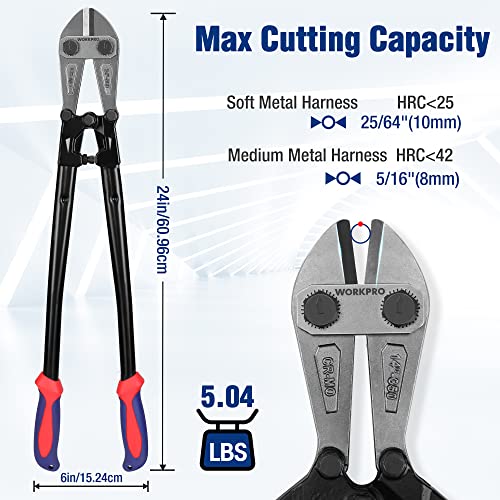 Image of WORKPRO W017006A Bolt Cutter, Bi-Material Handle with Soft Rubber Grip, 24 inch, Chrome Molybdenum Steel Blade