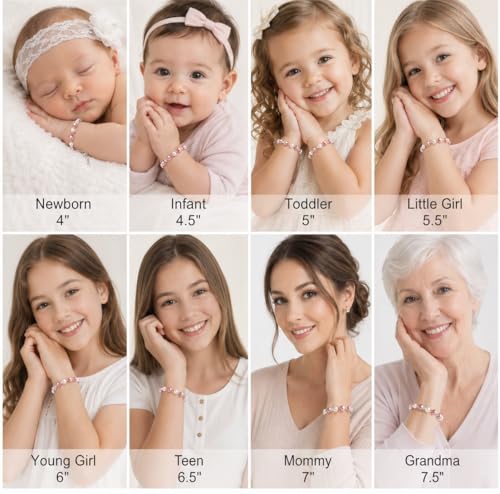 Image of Baby Crystals Sterling Silver Pink Pearl Bracelet for Baby Girls I Newborn, Infant Baby Girl Gifts, Toddler, Teen, Mommy I Birthday Gift I Children's Jewelry I Womens Bracelets for Girls