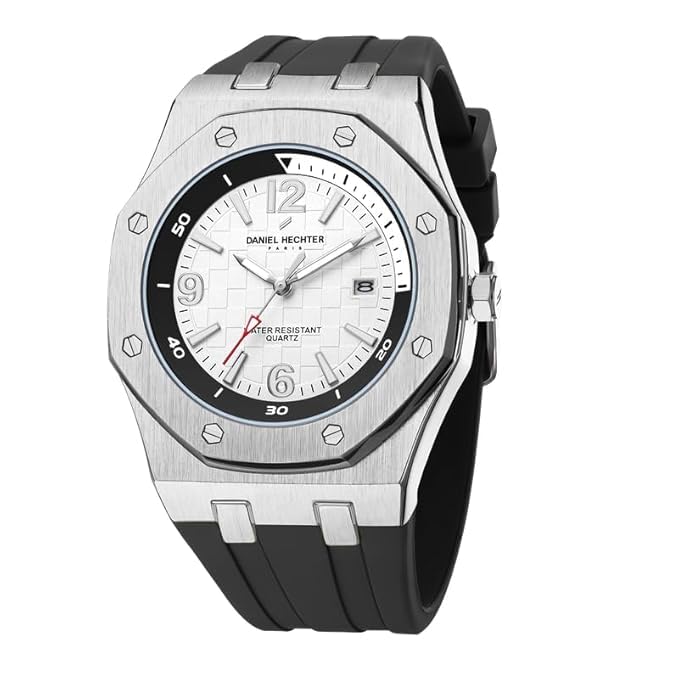 Image of Daniel Hechter Paris Grenelle Collection Analog Watch for Men - Stainless Steel Bezel, Silicone Strap with Textured Dial and Date Display Function - DHM1015