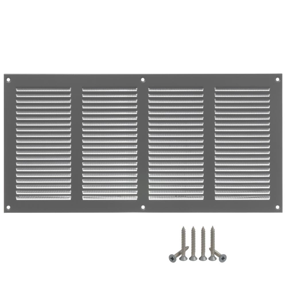 Lirast Grey 400X200mm Vent Cover - 16X8 Inch Wall Vent Cover With Insect Mesh - Ceiling Soffit Vents - External Vent Cover - Metal Ventilation Grilles - Air Vent Covers For Walls