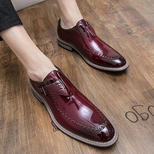 Men's Chunky Heel Oxford Shoes Buckle Pointed Toe Business Dress Shoes Slip On Loafers Brogue Shoes4