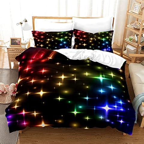 Tomifine Duvet Cover Starry Sky Bedding Set Space Universe Mysterious Kids Single Bedding Set 3 Pcs Quilt Cover Luxury Soft (Double 200x200 cm,Starlight d) Cover