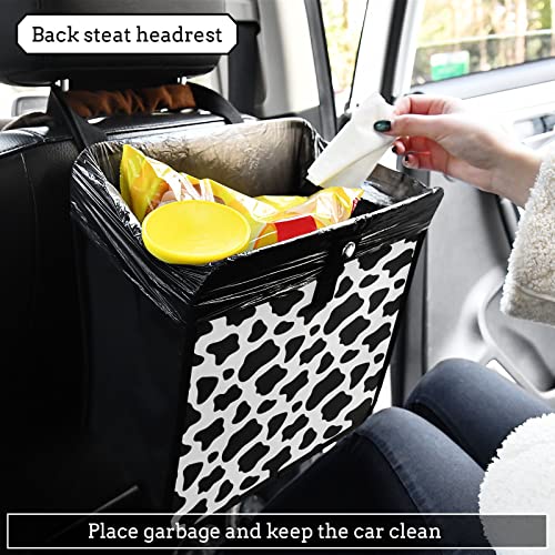 Image of Cow Print Car Trash Can Black White Animal Skin Foldable Hanging Car Trash Bag Bin Auto Garbage Can Leak-Proof Car Organizer(Large) (g300179284p857c913s2022)