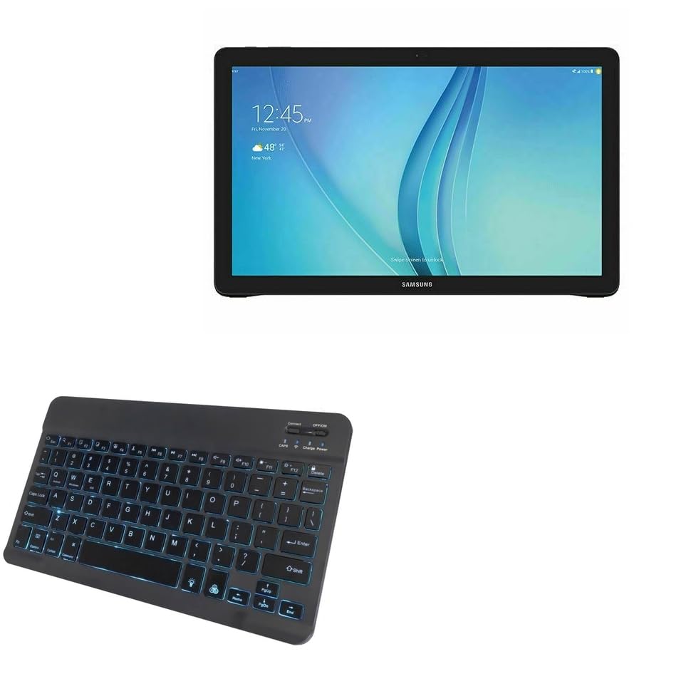 BoxWave Keyboard Compatible with Samsung Galaxy View 18.4 (SM-T677) - SlimKeys Bluetooth Keyboard - with Backlight, Portable Slim LED 7 Colors - Jet Black
