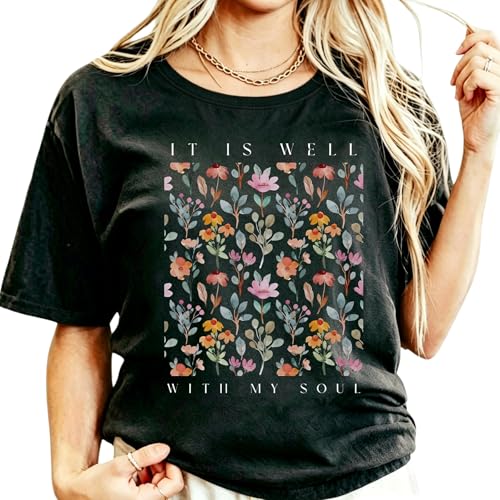 Christian Shirts for Women Vintage Bible Verse Boho Wildflowers Shirts Floral Graphic Jesus...
