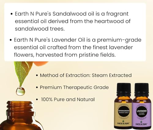 Image of Earth N Pure Lavender & Sandalwood Essential Oils | Pack of 2 (15 ml each) | 100% Pure, Undiluted, Natural and Therapeutic Grade - Perfect for Aromatherapy, Skin Therapy & More