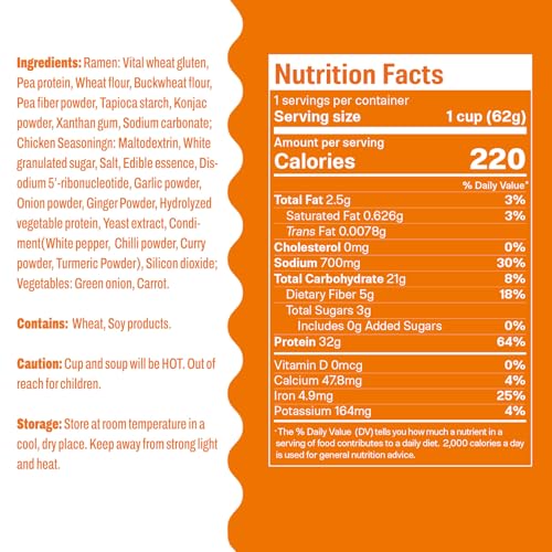 Image of Hethstia Protein Ramen, Chicken Flavor Pre-Packaged Ramen Soup Cup, 6-Pack Instant High-Protein Noodles with 32g Plant Protein, Vegan, Low Fat, Air-Dried, Non-GMO, Healthy Quick Meal