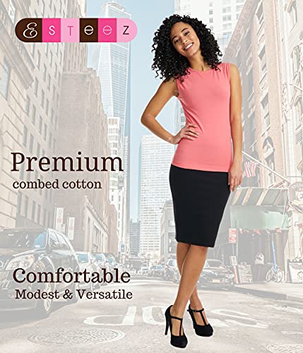 Image of ESTEEZ Women's Sleeveless Fitted Tank Top - Stretch Cotton Blend, Layering Essential