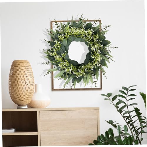 Couronne d'eucalyptus pour porte d'entrée de 50 cm décorée de fleurs blanches