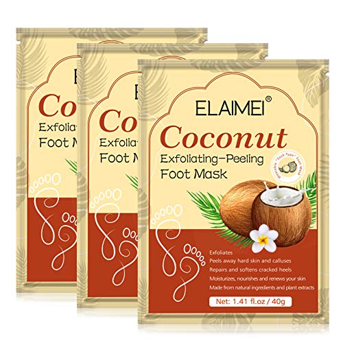 Foot Peel Mask - 3 Pairs - Effective For Cracked Heels Repair, Remove Dead Skin, Callus & Dry Toe Skin - Baby Soft Feet - Exfoliating Peeling Natural Treatment (Coconut)