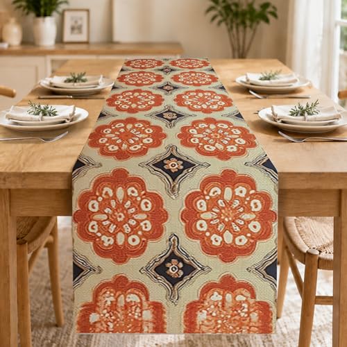 Image of Nuxovilar Retro Geometric Table Runner Flax 13x72 in