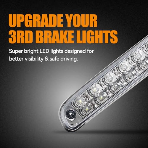 Image of Third 3rd Brake Light LED for 1999-2016 Ford F250 F350 F450 F550 Super Duty, High Mount Rear Brake Lights Assembly for 99-16 F-250-F-550, 1993-2011 Ford Ranger Cab Cargo Stop Light (Chrome)