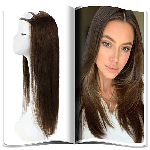 JoYoung Dark Brown U Part Wig Remy Human Hair 20inch 150g Hair Extensions Half Wig,U Wig Human Hair for Women Dark Brown #4 Color