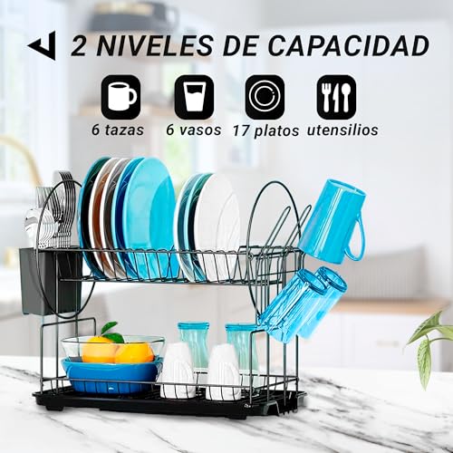 Image of JUPPLIES Stainless Steel Dish Drainer for Sink with Removable Utensil Holder, Cup Holder and Drying Rack - Dish Drainer with Automatic Drain Function - Dish Drainer