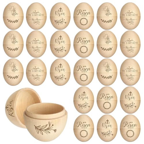 X-Kingsun 24 Set Easter Wooden Empty Eggs for Basket Stuffers Fillers Easter Unfinished Wooden Eggs for Crafts Home Table Tiered Tray Decorations