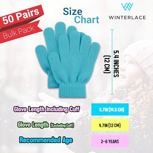 50 Pairs Kids Magic Stretch Winter Gloves Thermal Brushed Thick Knit Boys Girls Children Bulk Pack2