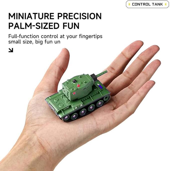 Image of 1:64 Mini RC Toy with Infrared Battle System - Palm-Sized Remote Control Military Tank | Rechargeable 2.4GHz Full Function Tank for Kids 6+ Years (Green)
