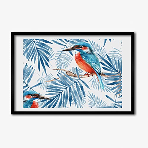 Cadre photo 60x40 cm Tulup en bois MDF avec affiche de plantes et oiseau pour tableau moderne